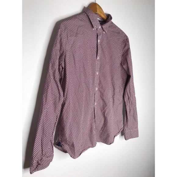 Denim & Flower Ricky Singh Men's Large Long Sleeve Burgundy Button Down Shirt - Picture 2 of 7